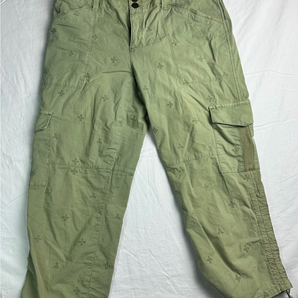🌿 Sanctuary Standard Surplus Cargo Pants Sage Green Embroidered Crop 27 🌿‎